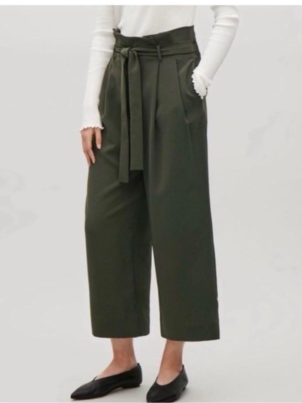 COS High-Rise Paperbag Wide-Leg Pants in Dark Green